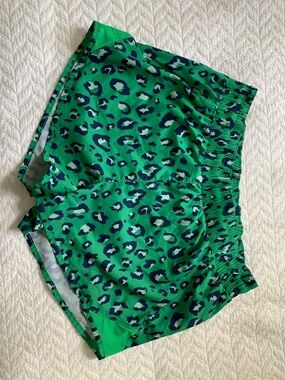 Target Green Leopard-Print Athletic Shorts with Dark Blue Spots